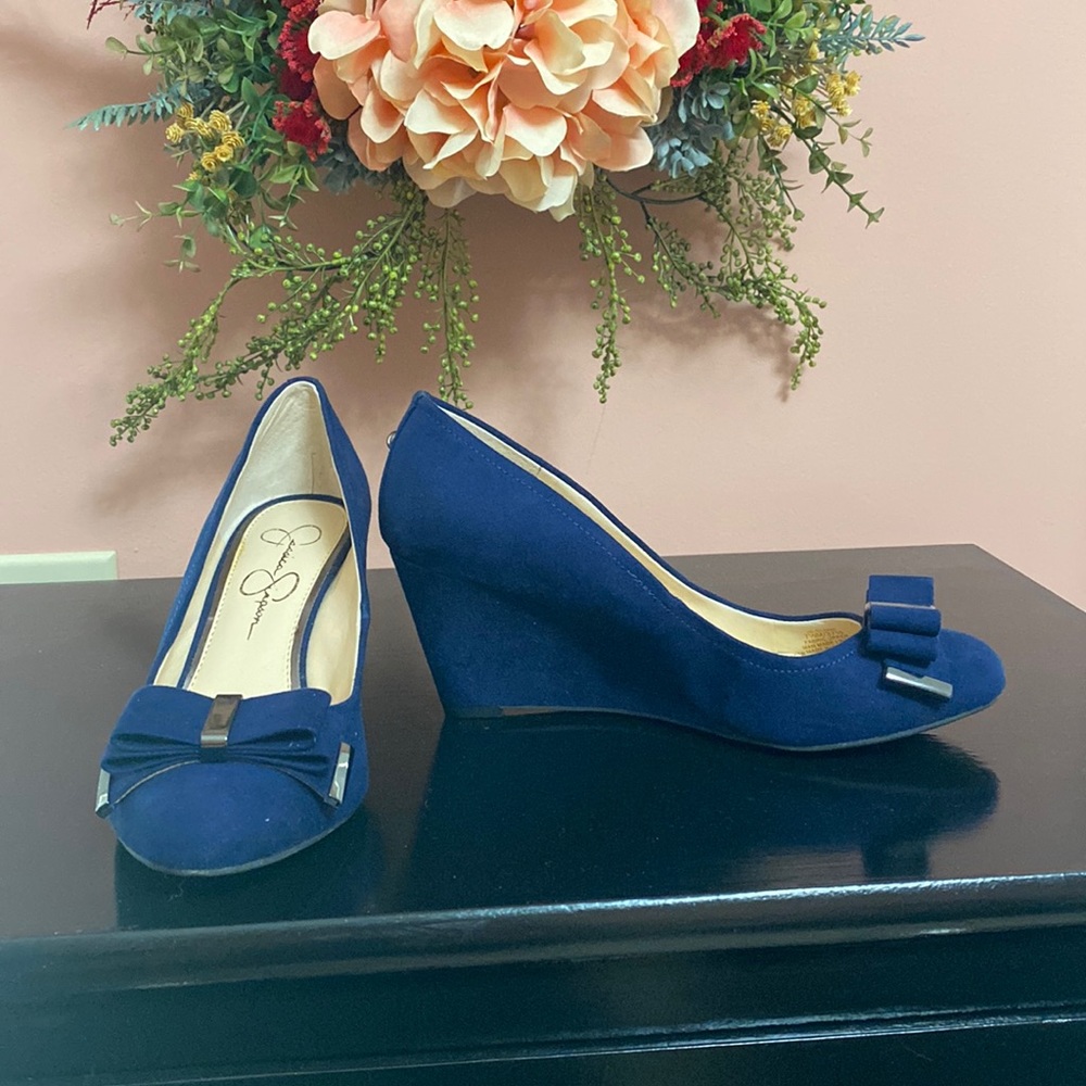 Navy suede wedges Jessica Simpson